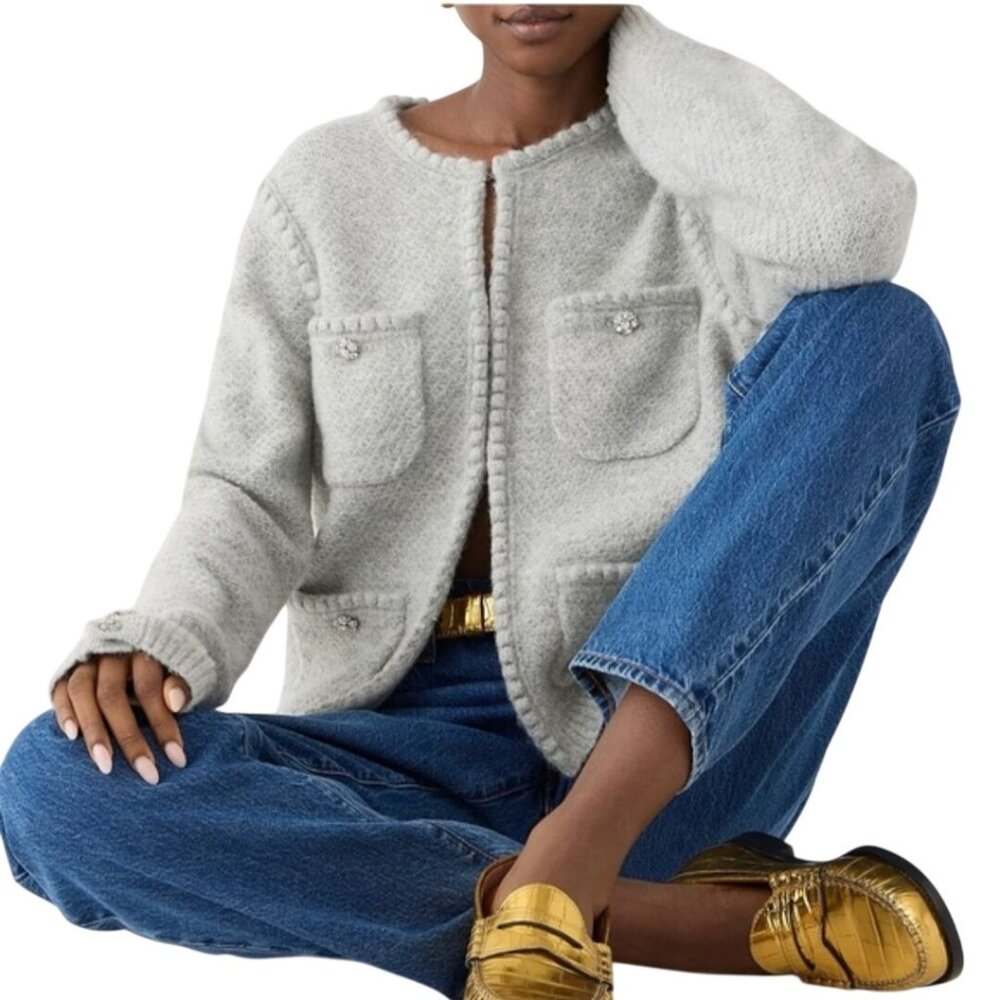 J.Crew NWT Odette Sweater Lady Jacket Jewel Buttons Pocket Alpaca Blend Size XXL